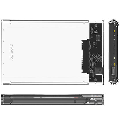 Orico 2139C3 -kotelo HDD/SSD SATA 2,5 tuumaa, USB-C, läpinäkyvä