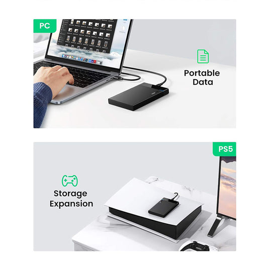 UGREEN US221 (50743) teline HDD / SSD SATA 2.5 tuumaa, USB-C, Musta