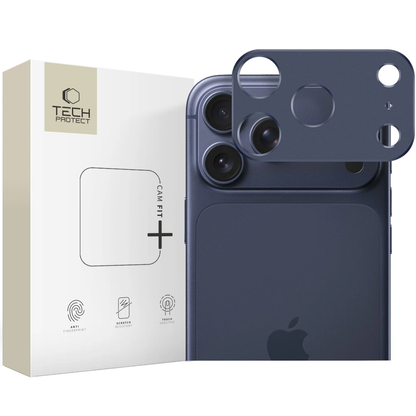 Tech-Protect Camalloy Fit+ suojakehys Apple iPhone 17 Pro:n takakameralle, Alumiini, Tummansininen