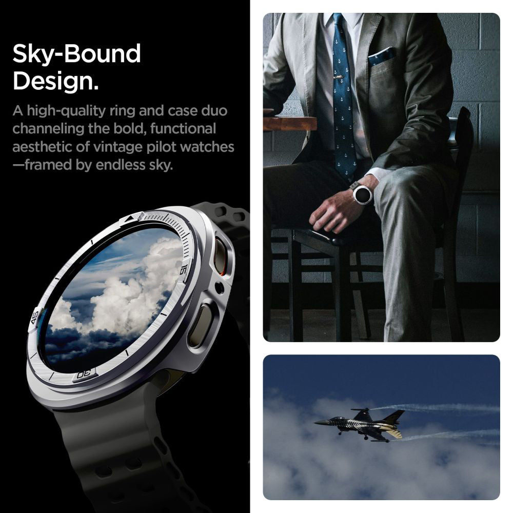 Spigen Tune Pro Pilot -suojakehys Samsung Galaxy Watch8 44mm -kelloon, Hopea