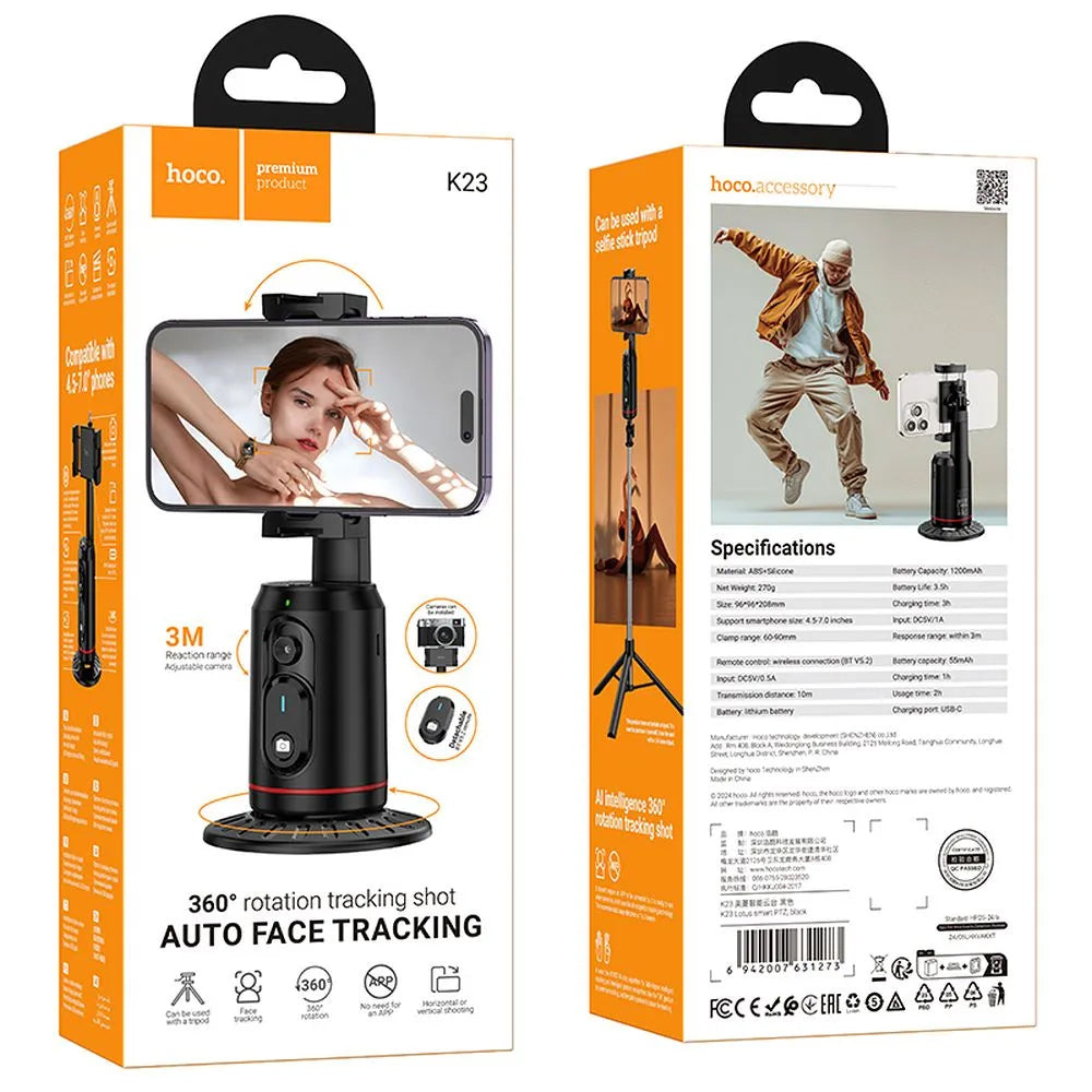 HOCO K23 Face Tracking 360 Stand, Universal, Black