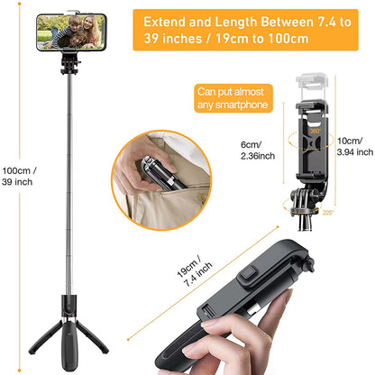 Selfie Stick Bluetooth Techsuit L02, Universal, Musta