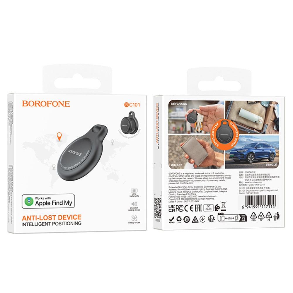 SmartTag Borofone BC101 Exquisite iOS-sarjalle, Musta