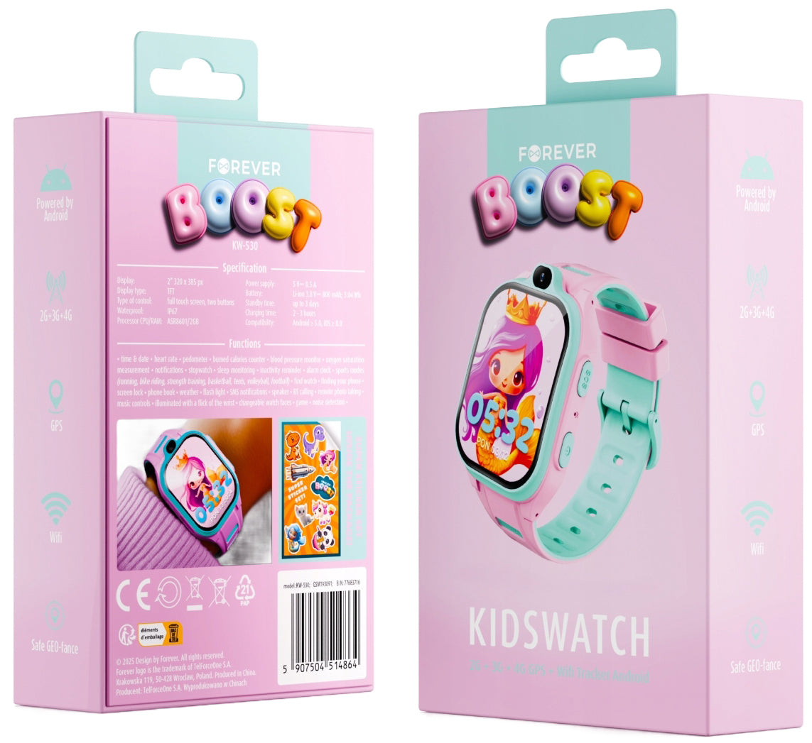 Älykello Forever Kids Boost KW-530 Call, Vaaleanpunainen