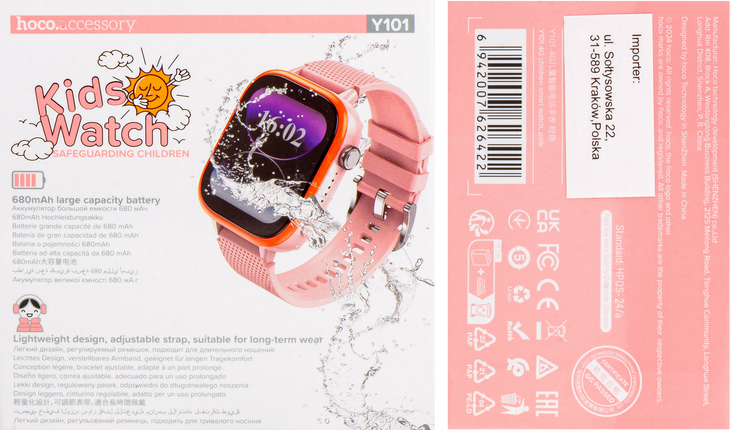 Smartwatch HOCO Y101 Kids Call, Pink