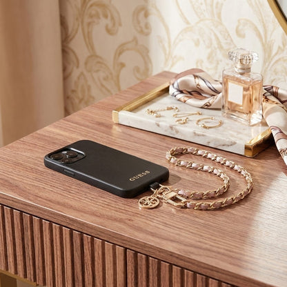 Guess Saffiano 4G Charm -puhelinnyöri, Musta