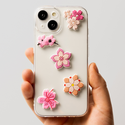 3D OEM Pink Blossom -tarra puhelimen/tabletin suojakuorelle, 5 kappaleen setti, monivärinen