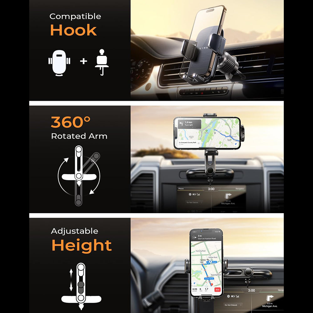 Auto Lisen 2in1 -teline, 4.7 tuumaa - 7.2 tuumaa, Musta YL0222040016