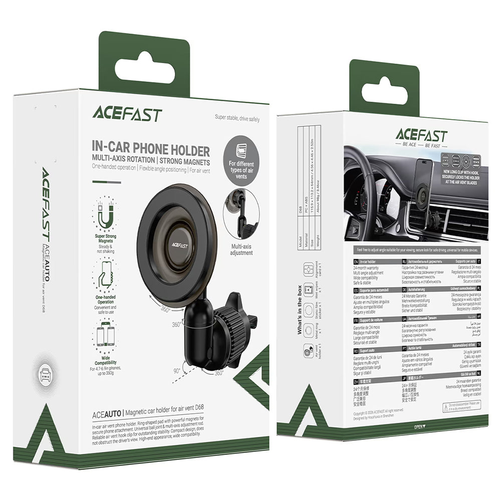 Acefast D68 magneettinen autokiinnike, 4,7 tuumaa - 6,9 tuumaa, musta