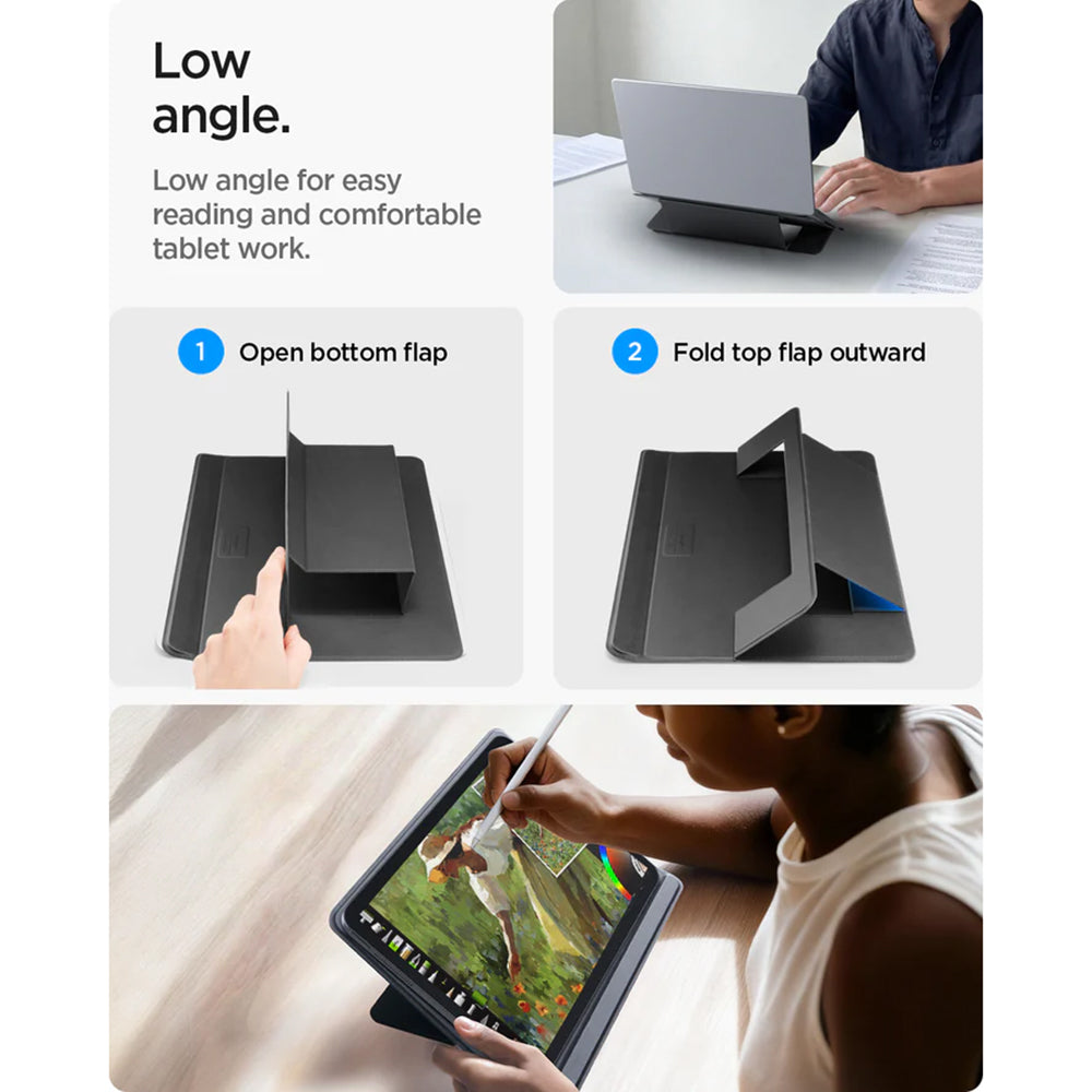 Spigen Slim Fold LD201-S7 -teline kannettavalle tietokoneelle, max. 14 tuumaa, musta AMP11116