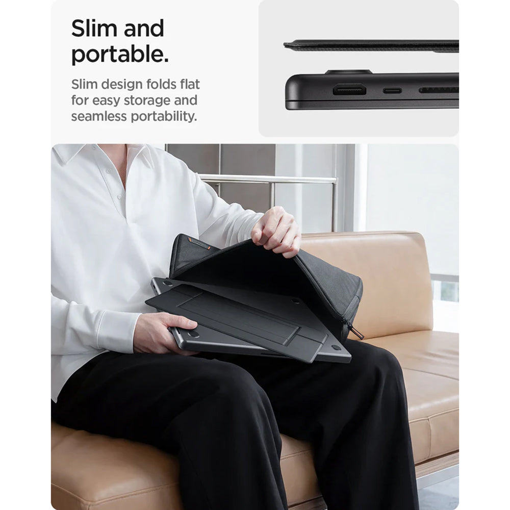 Spigen Slim Fold LD201-S7 -teline kannettavalle tietokoneelle, max. 14 tuumaa, musta AMP11116