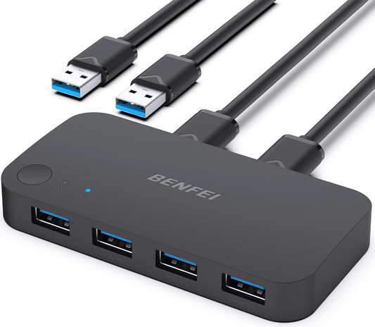 Benfei USB-kytkin, 4 x USB-A 3.0, Musta