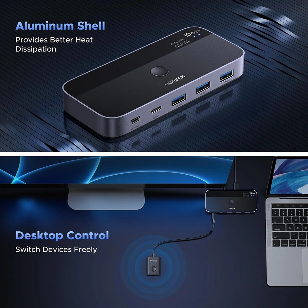 UGREEN CM691 (45784) USB-kytkin, 3 x USB-A 3.2 - 1 x USB-C - 1 x miniUSB, Musta