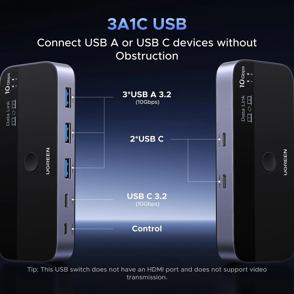 UGREEN CM691 (45784) USB-kytkin, 3 x USB-A 3.2 - 1 x USB-C - 1 x miniUSB, Musta