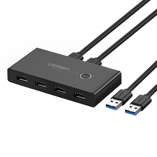 USB-kytkin UGREEN US216 (30768) Kaksinjakolaatikko Uusi versio, 4 x USB-A 3.0, Musta