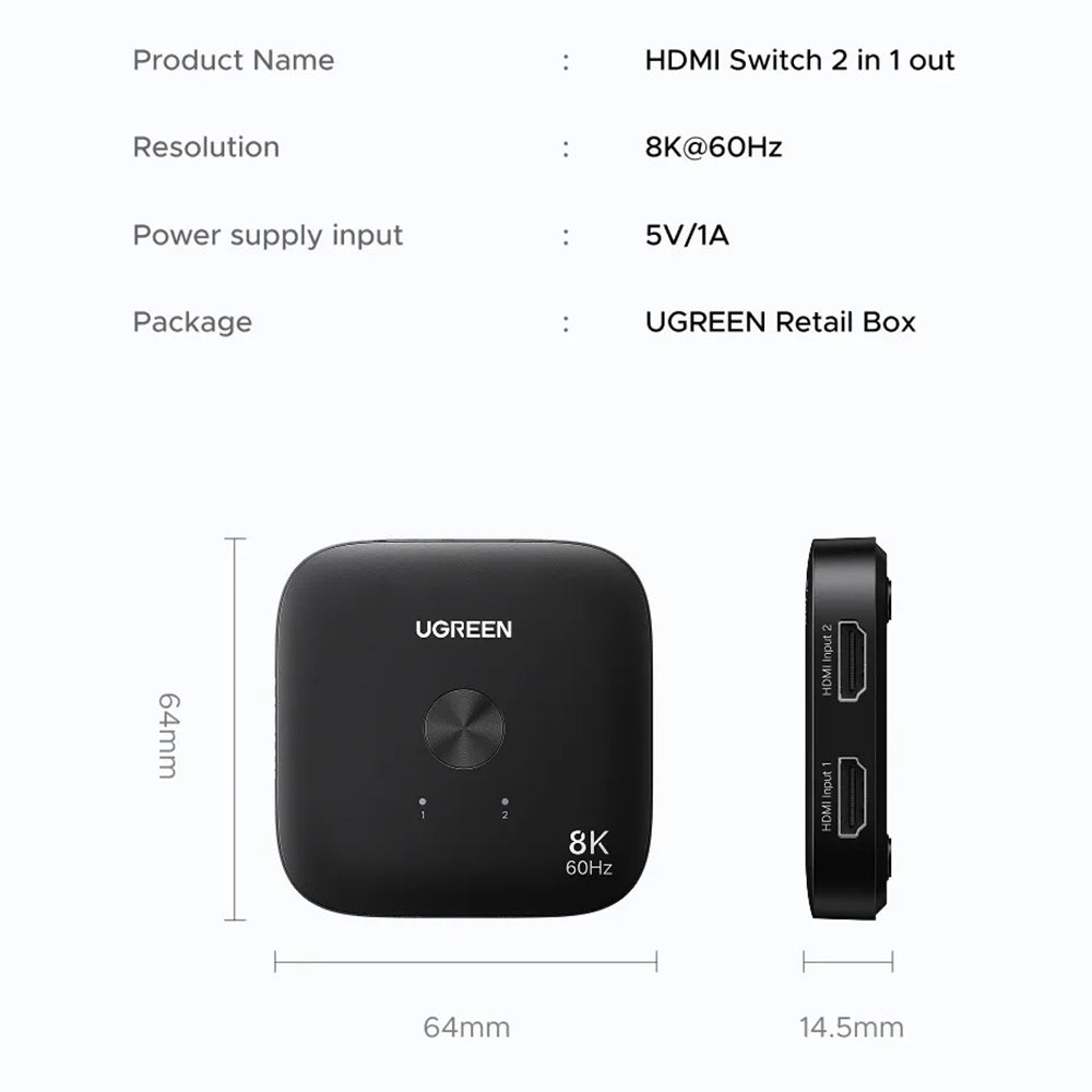 Switch Video HDMI UGREEN 65877, Musta