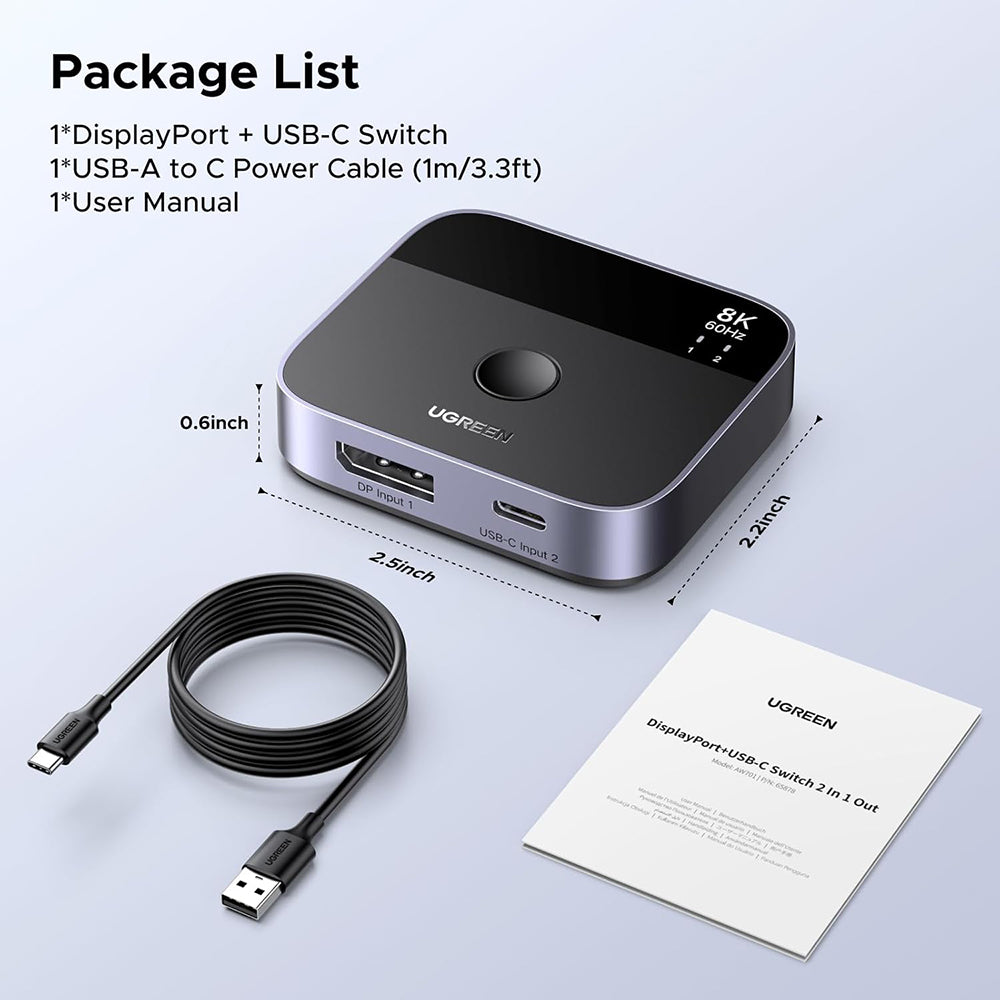 Switch Video DisplayPort / USB-C UGREEN 65878, Musta