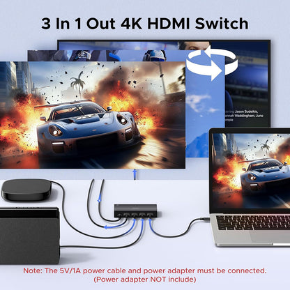 HDMI-videoswitch UGREEN AW504 (55857), Musta