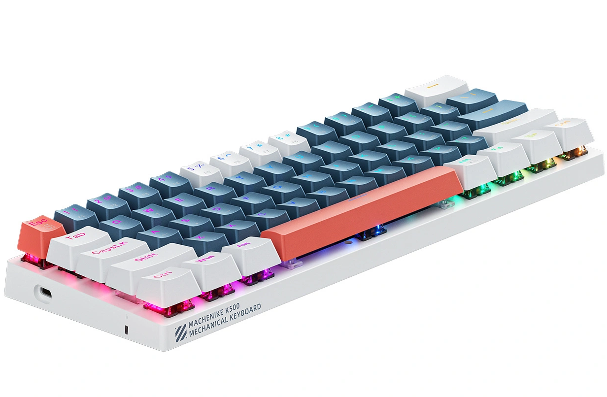 Langallinen USB-pelinäppäimistö Machenike K500-B61 mekaaninen, RGB, sinivalkoinen
