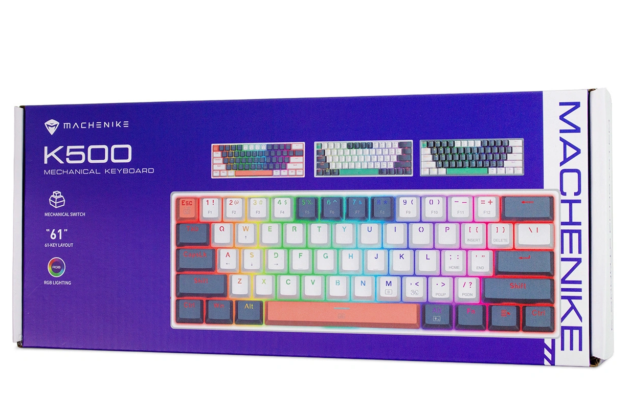 Langallinen USB-pelinäppäimistö Machenike K500-B61 mekaaninen, RGB, sinivalkoinen
