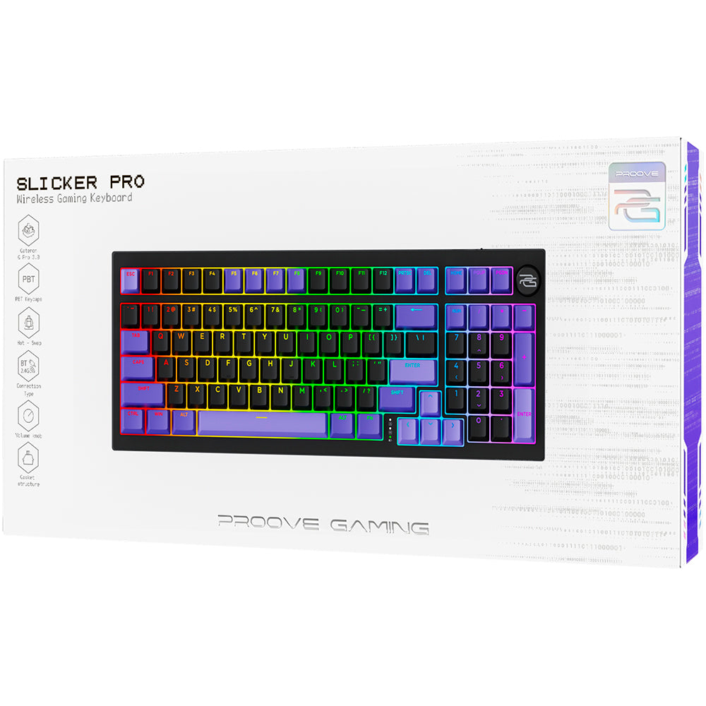 Proove Slicker Pro -langaton pelinäppäimistö, RGB, BT / Wi-Fi / Wired, 1.8m, Musta WKSLPEN22416