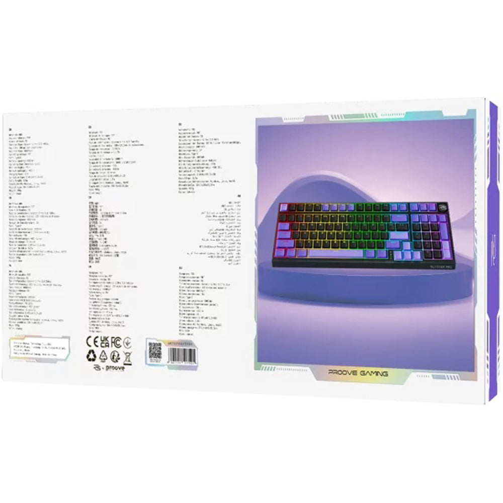 Proove Slicker Pro -langaton pelinäppäimistö, RGB, BT / Wi-Fi / Wired, 1.8m, Musta WKSLPEN22416