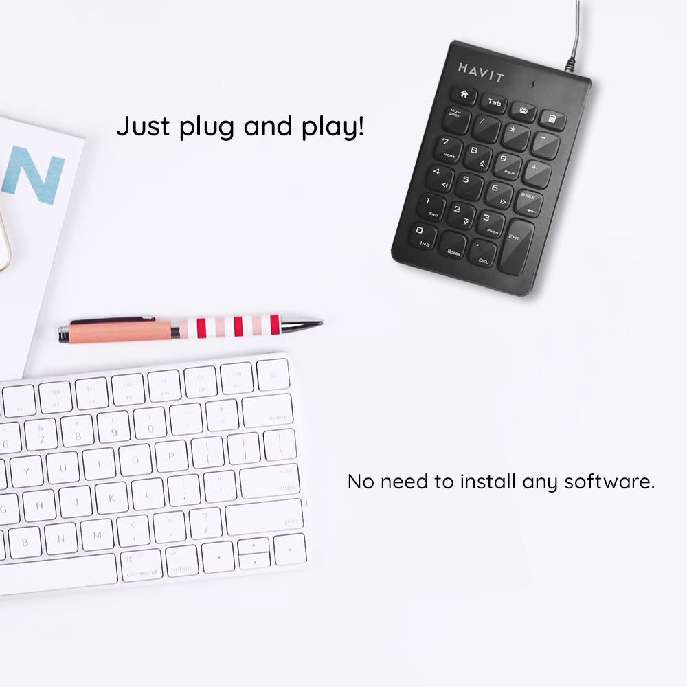 HAVIT KB223 Wired USB -numerinen näppäimistö, 1.5m, Musta