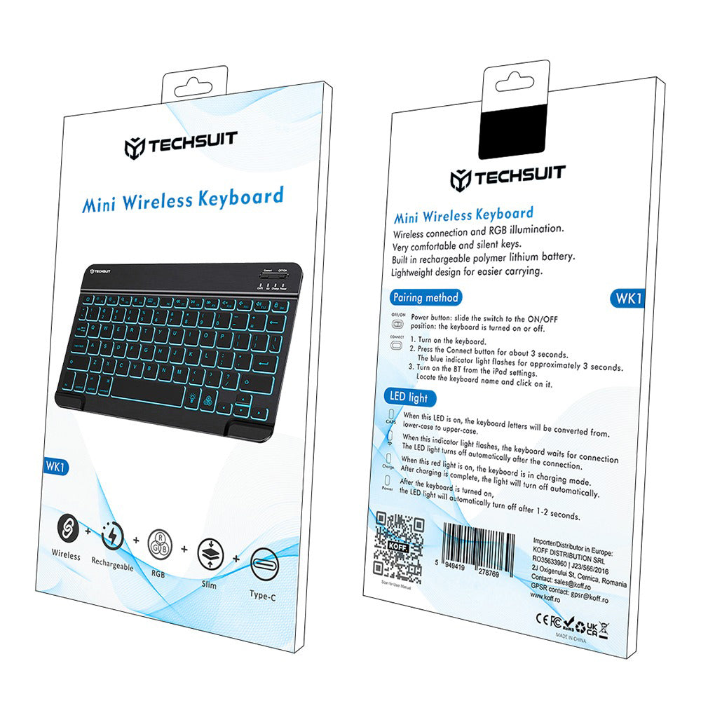 Langaton Techsuit WK1 -näppäimistö, RGB, Musta