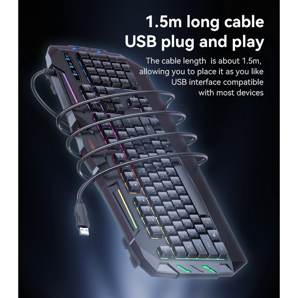 Langaton näppäimistö Yesido KB21, RGB, 1.5m, Musta