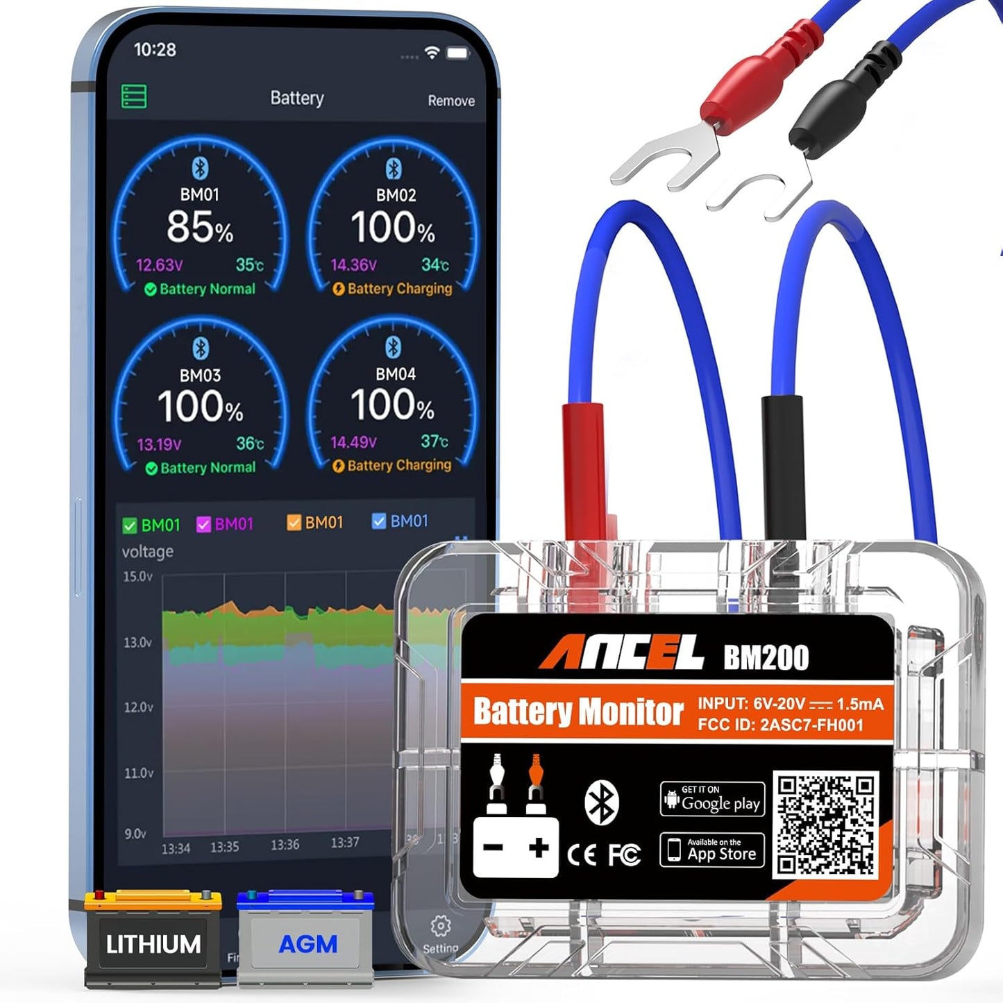 Bluetooth-testeri auton akun valvontaan Ancel BM200