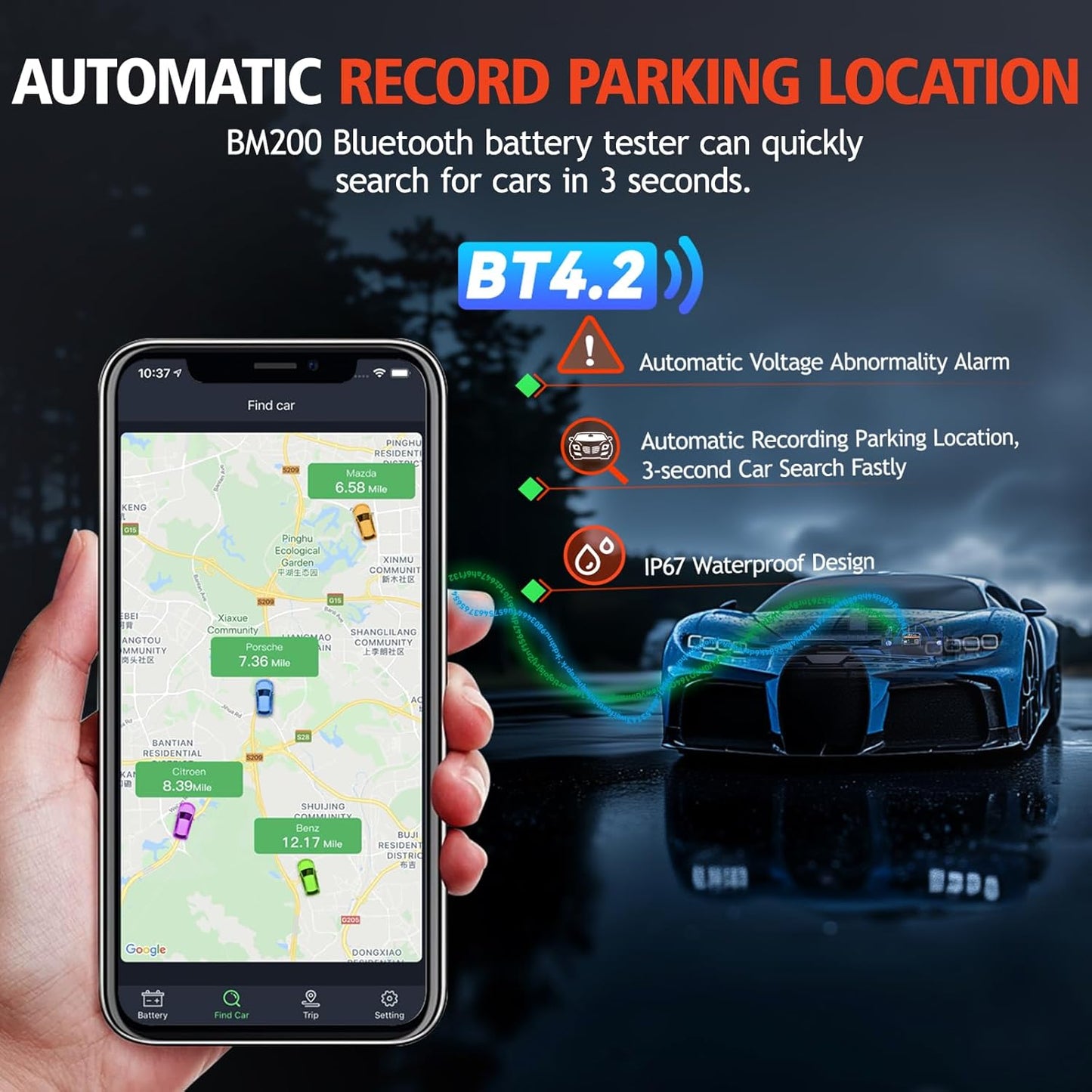 Bluetooth-testeri auton akun valvontaan Ancel BM200