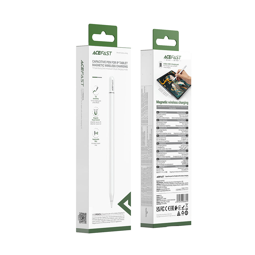 Touch Pen Acefast V3 iPadille, Aktiivinen Versio, Valkoinen