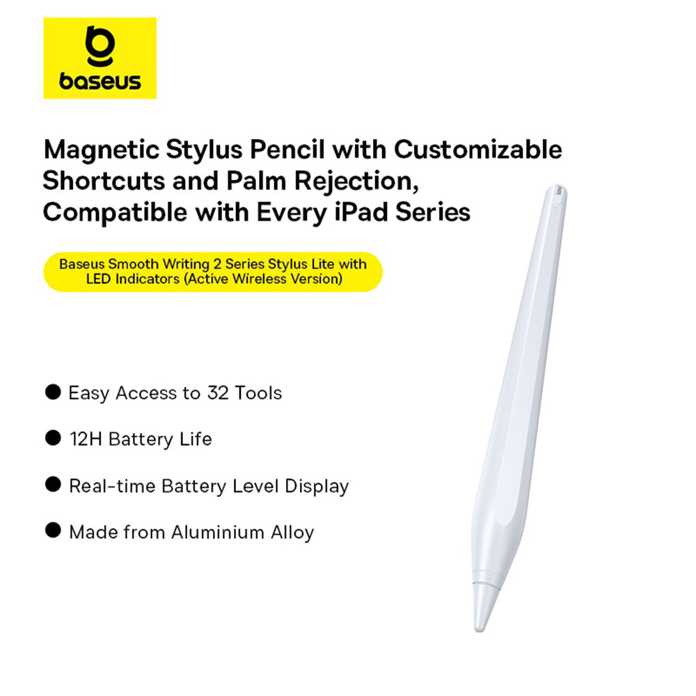 Touch Pen Baseus Smooth Writing 2 Series Apple iPadille, Aktiivinen Langaton Versio, Valkoinen P80015802213-03