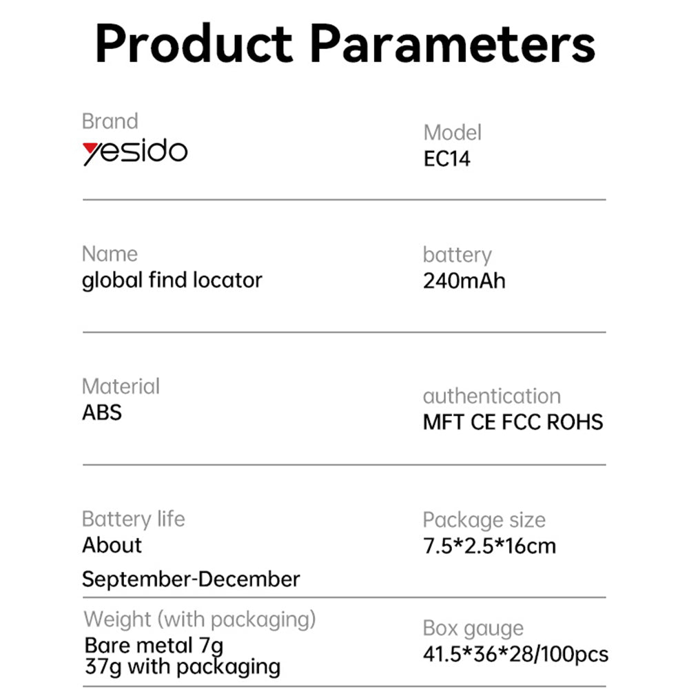 Yesido SmartTag EC14 iOS-sarjalle, Valkoinen