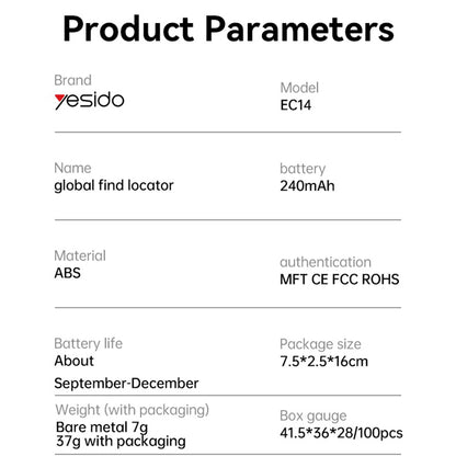 Yesido SmartTag EC14 iOS-sarjalle, Valkoinen